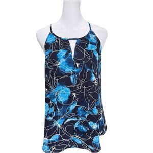 RW&Co. Sleeveless Flowy Blue Floral Print Halter Neck Top Blouse. Medium.
